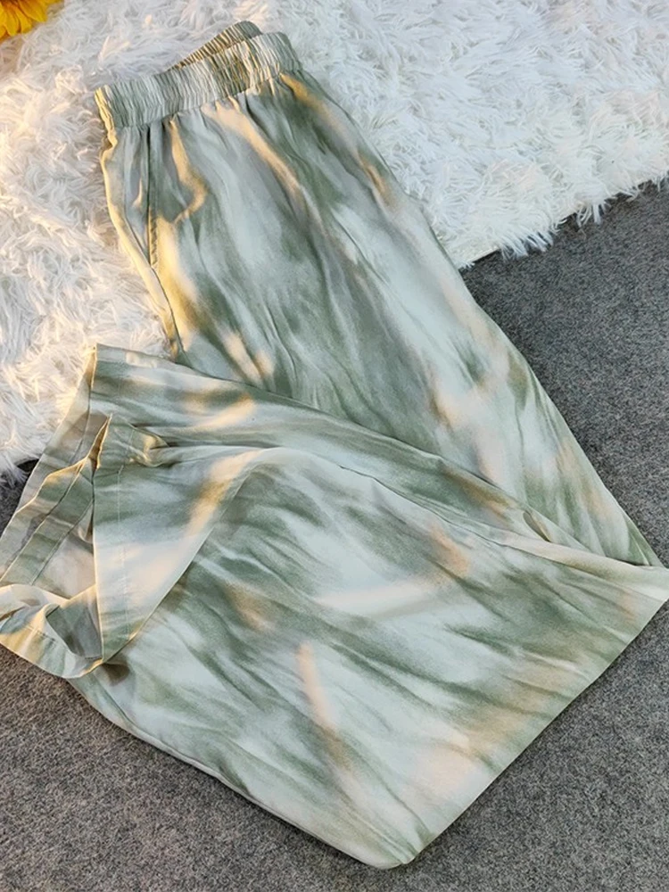 

Loose Wide Leg Pants Women's Casual Dyeing Lazy Summer Sportswear Lightweight Sun Protection High Waist Nine Points