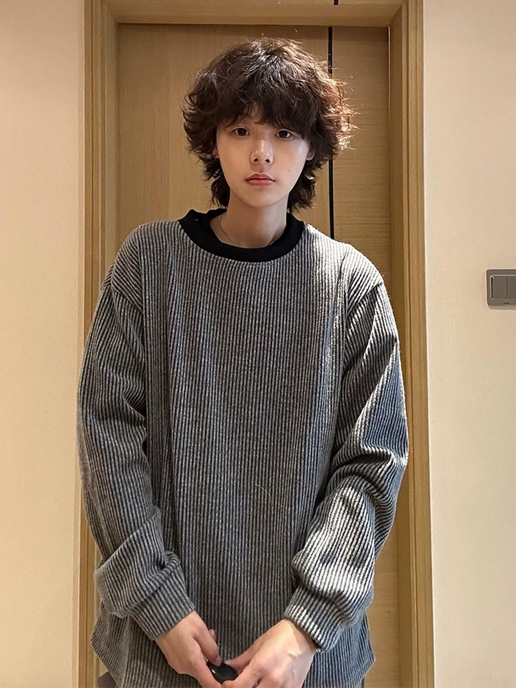 

Мужская толстовка в корейском стиле, вязаная, из плотного трикотажа, с круглым вырезом, в американском ретро-стиле, для ношения как базовый слой, Cleanfit Inner Wear