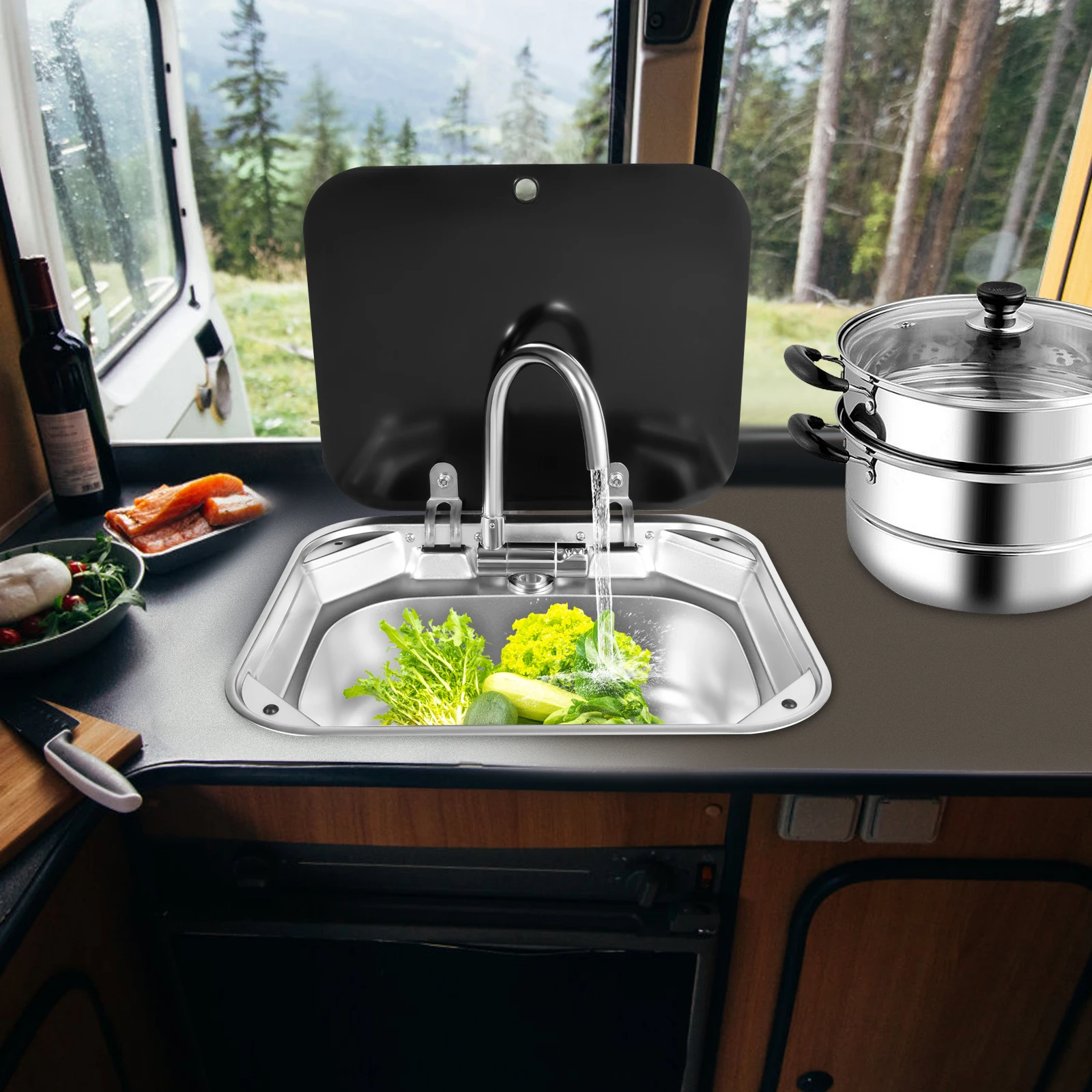 

[RV Sink with Faucet] RV Sink & Faucet Set - Large Capacity - For RVs - Multifunctional Space-Saving