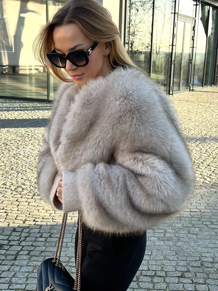 2024แฟชั่นฤดูหนาวFluffy Faux Fur Coatสําหรับผู้หญิงหลวมเสื้อแขนยาวหญิงหรูหราหนาLady Outwear High Street