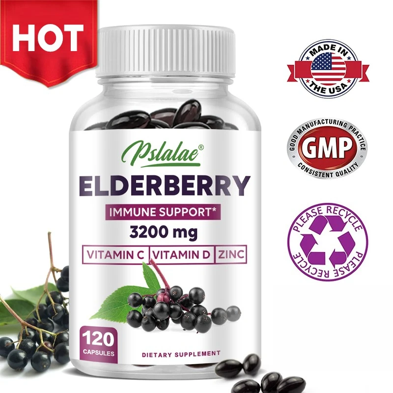 

Elderberry Capsules - Natural Immune Supplement, with Vitamin C, D, Zinc - Helps with Heart & Skin Health, Antioxidant