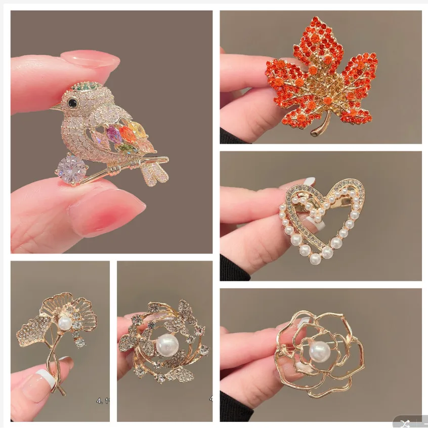 Lovely Birds Butterfly Brooch for Women Pearl Rhinestone Trendy Animal Jewelry Coat Dress Lapel Pins Wedding Party Accessories