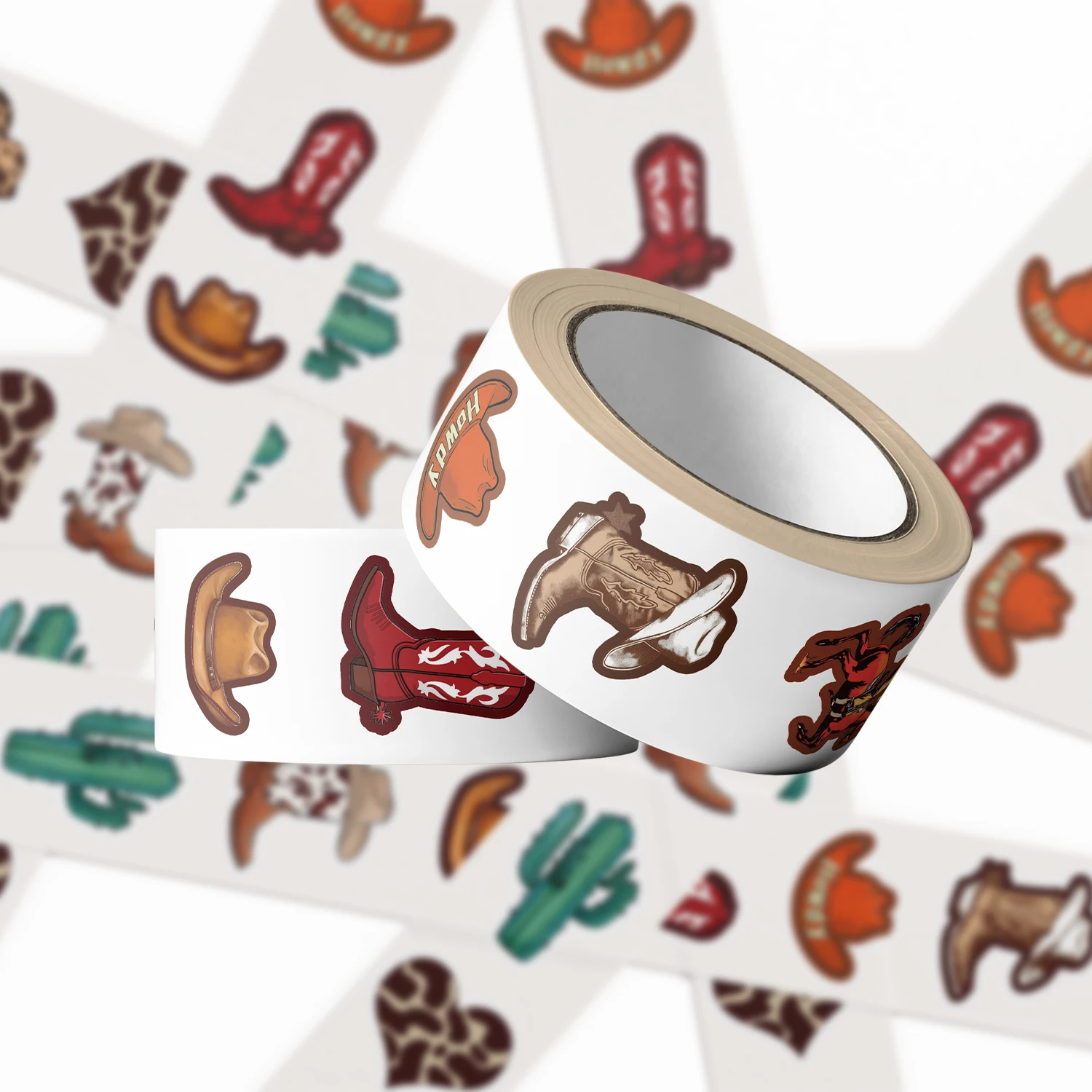 500 Stück Western Cowboy Aufkleber-Rolle Cartoon Western Sticker Cowboy Party-Dekorationen Wasserfeste Vinyl-Aufkleber für Wasserflaschen Laptop