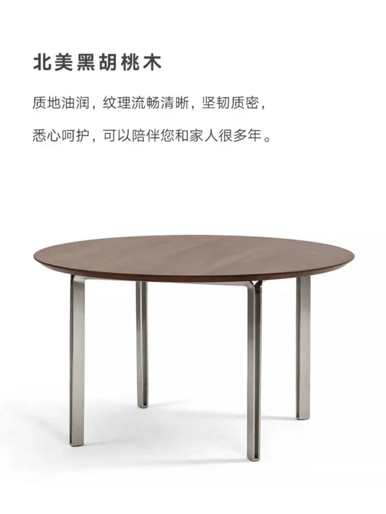 

Nordic Italian Minimalist Retro Dining Table Mid-Ancient Style Solid Wood Stainless Steel round Dining Table