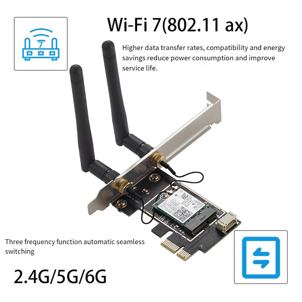 

Стильная Wi-Fi карта Stylish-Wifi 7 BE200 PCI-E, трехдиапазонная (2.4G/5G/6Ghz), черная, 8774 Мбит/с, беспроводная сетевая карта BE200 для Win11