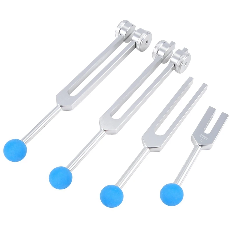 4Pcs Tuning Fork Set(128Hz, 136.1Hz, 528Hz, 4096Hz), For Healing Chakra,Sound Therapy,Reliever Stress Durable ,Silver