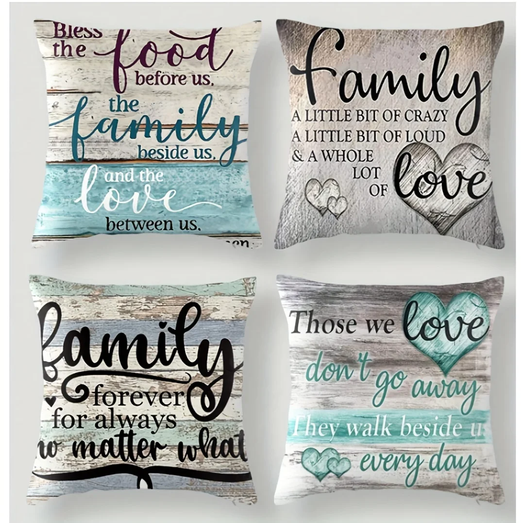 

4Pcs Plush Family Quote Pillow Covers - Decorative Cushion Covers for Sofa/Car/Bedroom & Home Decor (No Insert)