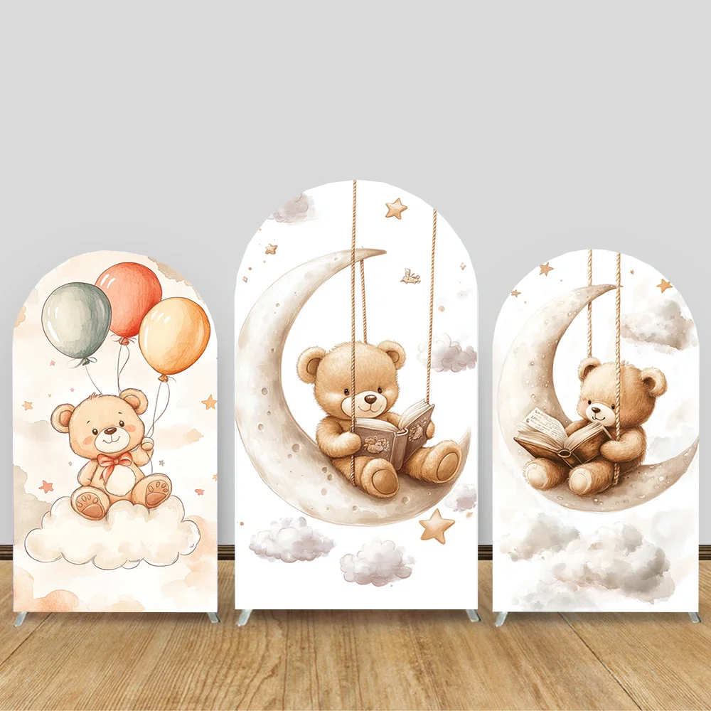 

Custom 2-Sided Cute Bear Bohe style Boys Birthday Party Baby Shower Cover Chiara Arch Wall Background Decor Backdrop