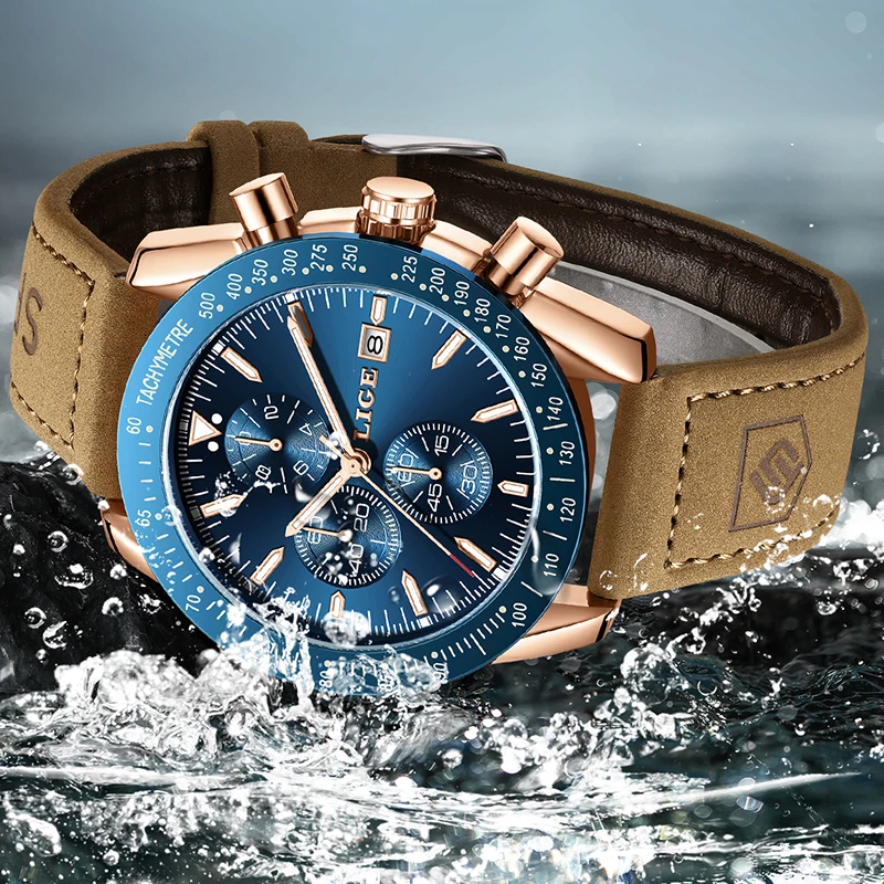 LIGE Orologio Casual da Uomo Moda Business Orologi da Uomo al Quarzo in Pelle Impermeabile Cronografo Luminoso Orologio Maschile Montre Homme