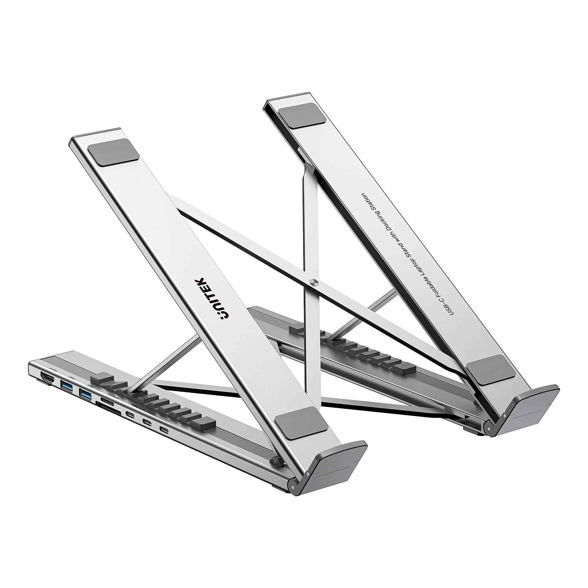 Foldable Laptop Stand with USB C Hub to HDMI 4K@60Hz USB-A 5Gbps PD 100W SD TF Card Reader Docking Station for Mobile Office
