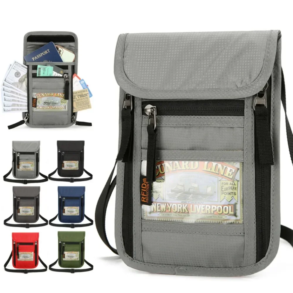 Portefeuille de voyage à porter autour du cou avec protection RFID, étui pour passeport, sacoche pour hommes et femmes, organisateur de documents antivol.