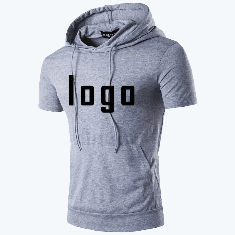 Custom Your Logo Men\'s Hooded T Shirts Loose Straight Fashion Lightweight Casual Streetwear Male Sports