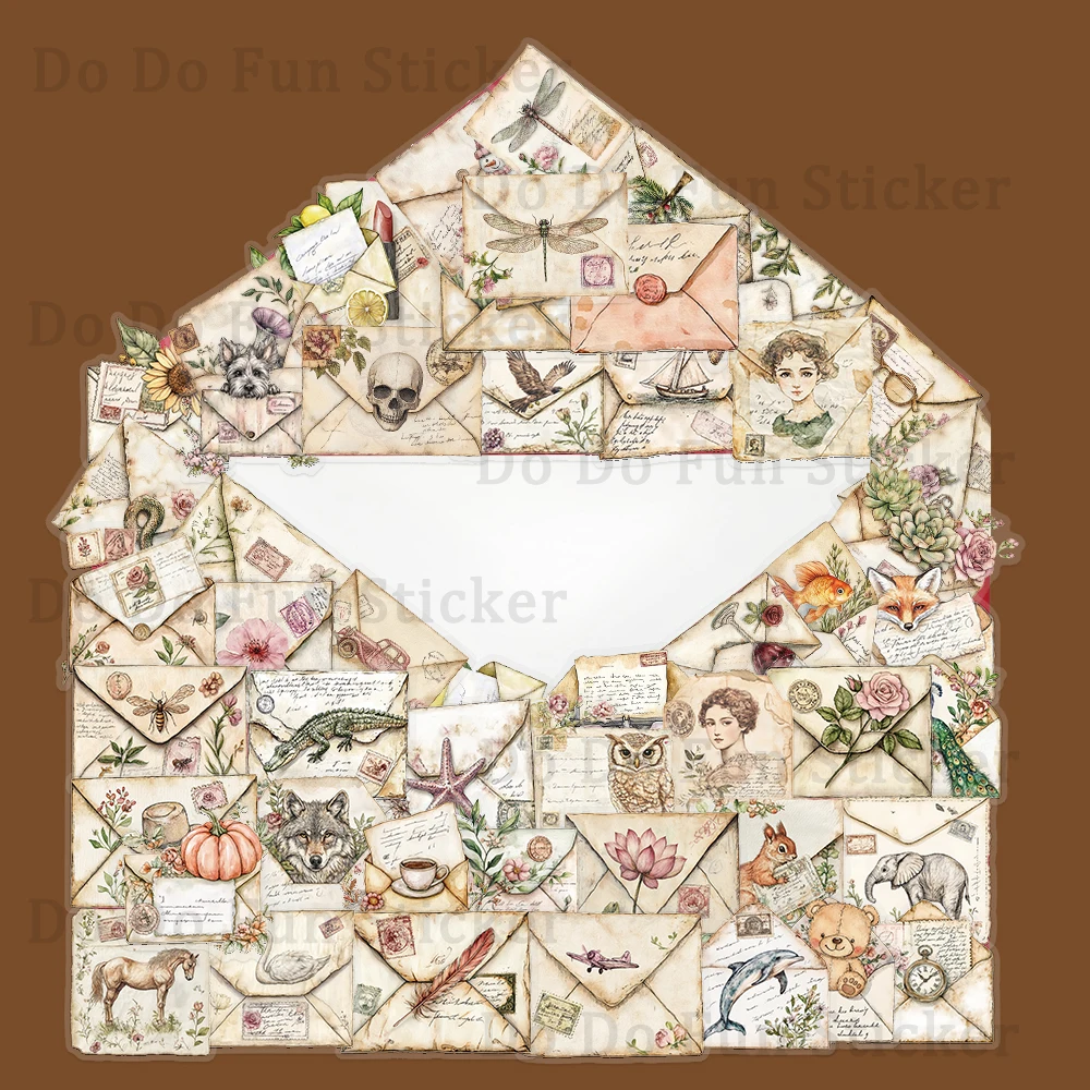 50 pçs artístico e criativo retro envelope pet adesivos à prova dwaterproof água e óleo diy copo de água caixa papelaria portátil caso do telefone