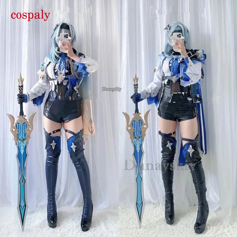 A Anime Game Genshin Impact Eula Lawrence Cosplay Costume Wig Shoes Mondstadt Knights Of Favonius Sexy Woman Uniform Hallowen Su