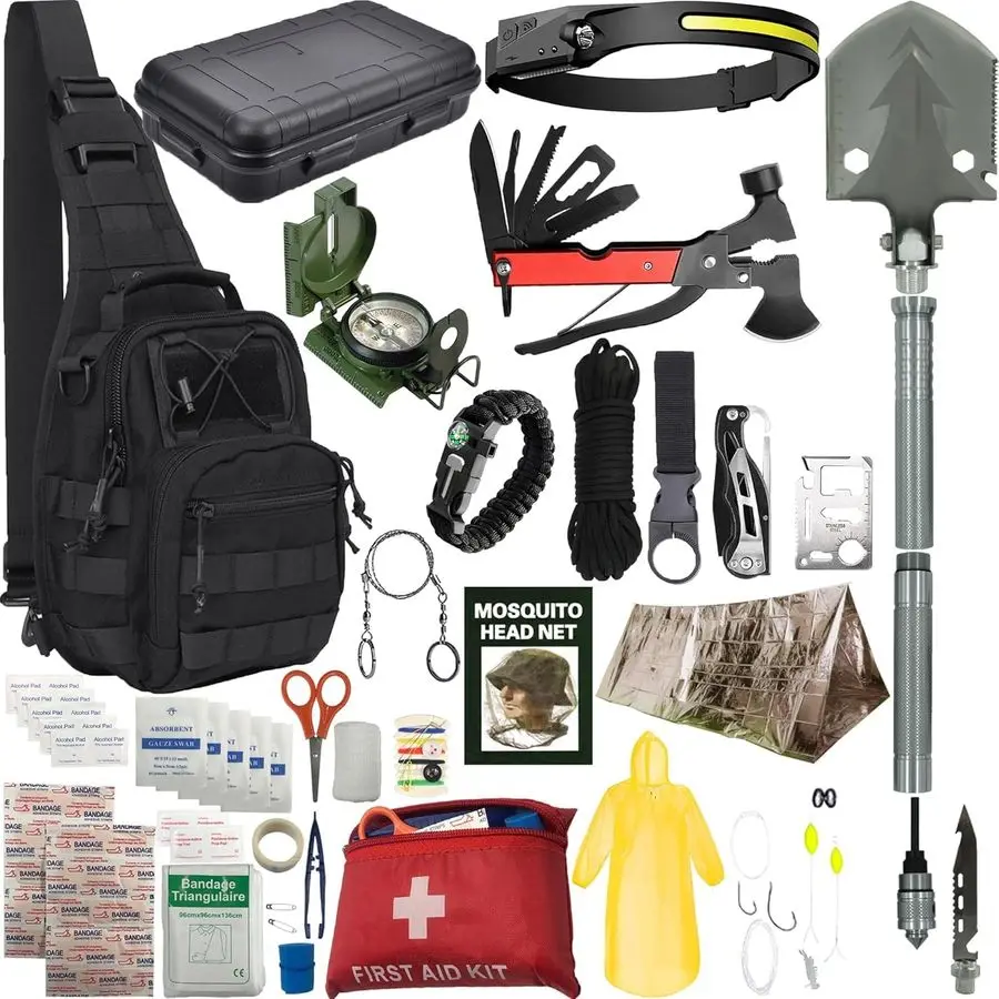 

Kit AllinOne Survival Gear and Supplies for Camping, Hiking, Hunting, and Car Emergencies Essential Tools, Great Gift for Men, F