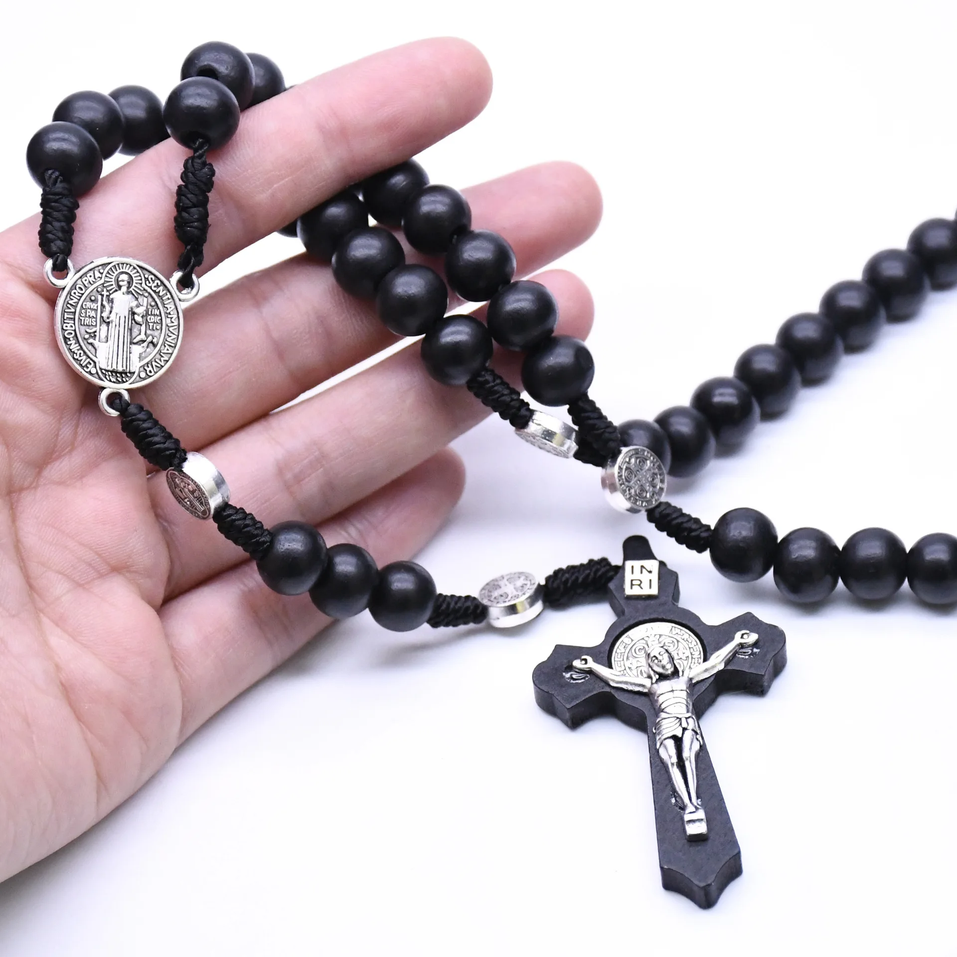 Christian Cross Crucifix Religious Rosaries Church Supplies Rosary Car Natural Wood Crosses Rosary Necklaces Orthodox Christ