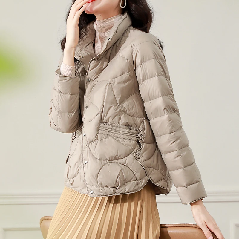 Lekka bawełniana kurtka damska, modna, idealna na zimę, do noszenia na co dzień, z wysokim kołnierzem, zapinana na jeden guzik.