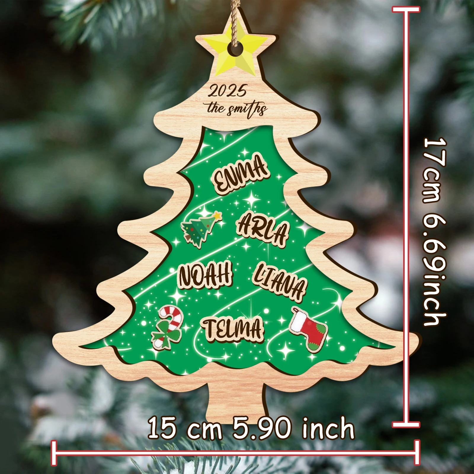 2025 Adorno de árbol de Navidad personalizado: personaliza los nombres de la familia, un recuerdo festivo cálido, creando un ambiente festivo grueso