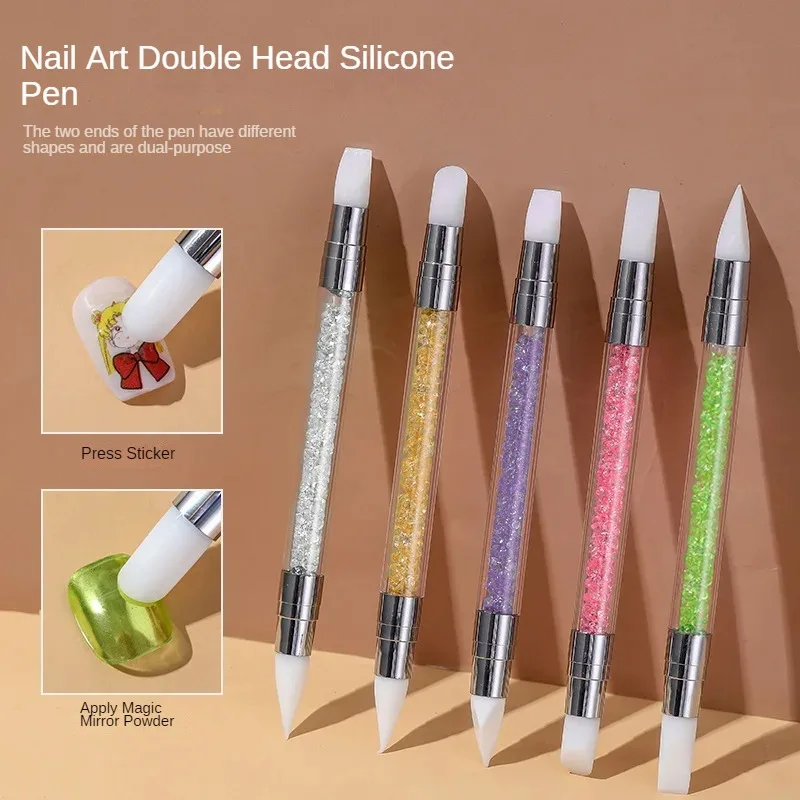 

Silicone Pen Manicure Multifunctional Double-Head Applicator Magic Mirror Powder Sticker Press Stick Professional Manicure Tool