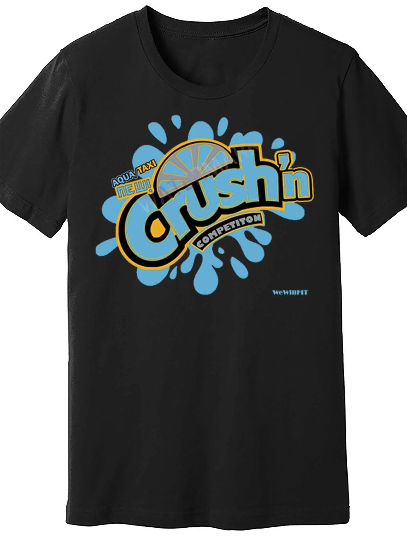 

Men's THE CRUSH Graphic T-Shirt - Black with Aqua Splash Design, 100% Cotton, Short Sleeve, Casual Fit, Machine Washable, Casual