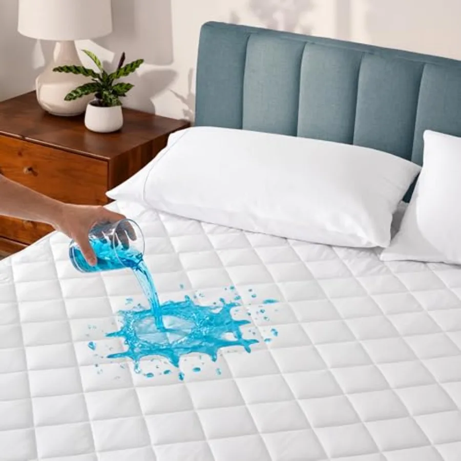 

Waterproof Quilted Mattress Protector - Cooling Mattress Pad - Protects Against Spills - Easily Washable - Elastic Fitted Mattr