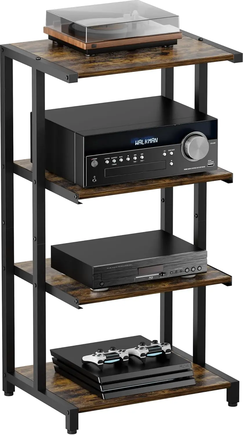 

4-Tier Wooden Media Stand for TV Accessories, Audio Equipment, and Gaming Consoles in Black