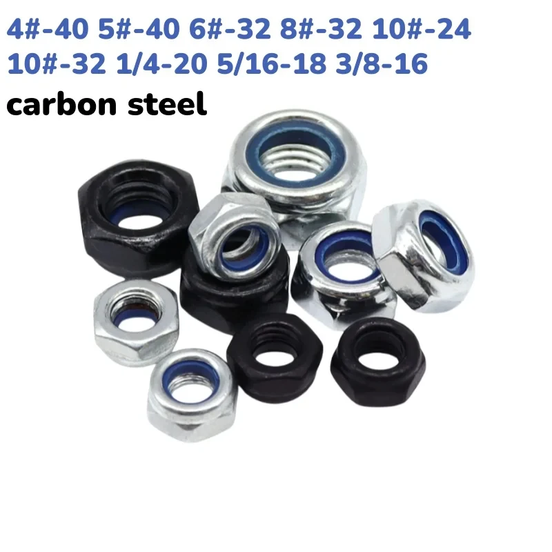

Carbon Steel Hex Nylon Insert Self Lock Nut White Black Non Slip Lock Nut 4 40 to 3 8 16