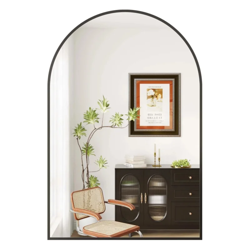 Modern Arched Bathroom Mirror - Metal Frame Full Length Vanity Mirror with Rust-Resistant Tempered Glass - Wall Mounted or Leaning - Shatterproof and 