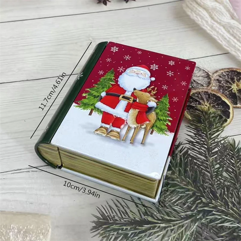 Random 1Pc Book Shaped Tin Box Christmas Gift Box Greeting Card/Christmas Jewelry Storage Box Decorations Party Favors - view 5