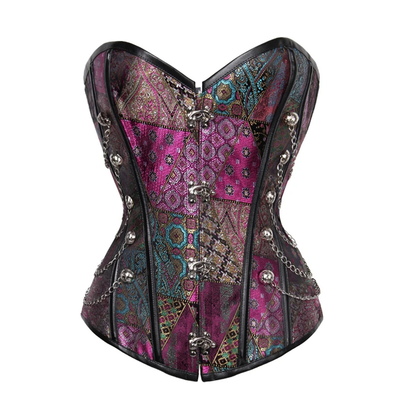 

Готический панк-корсет, уличный жилет в стиле ст-панк с вышивкой, дизайн на одно плечо, с цепочками, другие материалы, 00%