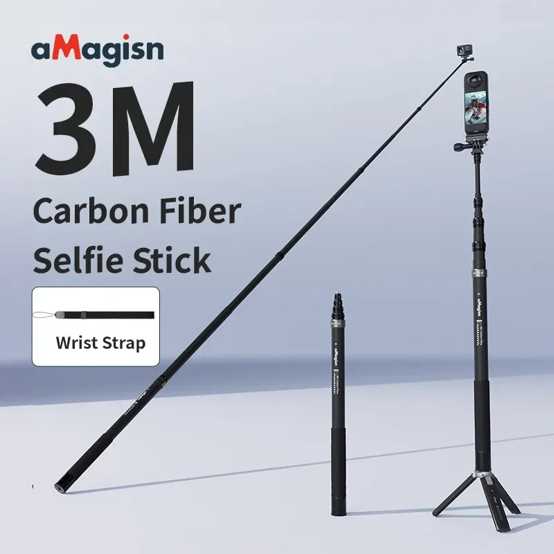 aMagisn For 3m Carbon Brazing Invisible Selfie Stick Insta360/DJI/GoPro Extension Stick Accessory