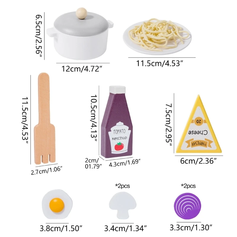 เด็กแกล้งเล่นชุดของเล่นชุดเครื่องครัวของเล่นเกมทำอาหารไม้ชุดครัวสปาเก็ตตี้ทำสปาเก็ตตี้ของเล่น D5QA