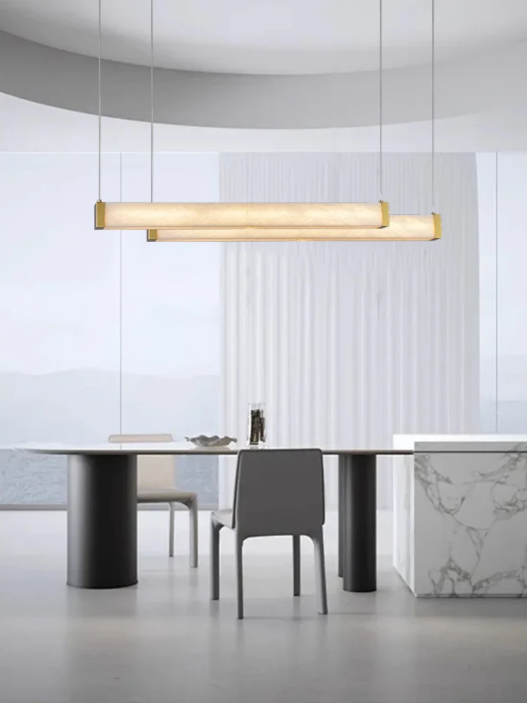 الفاخرة مصمم الرخام الطبيعي قلادة طويلة ضوء الذهب Led ديكور المنزل لماعة lamvillage حجر Hanglamp #3