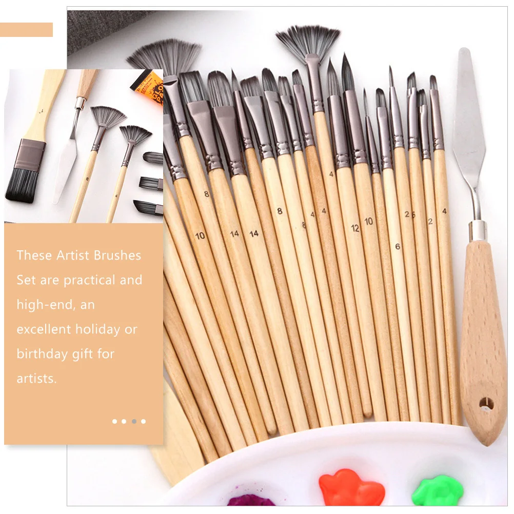 

24pcs Painting Brush Set Watercolor Acrylic Oil Nylon Bristles For Artists Art Student Detailing Craft Face Nail Rock