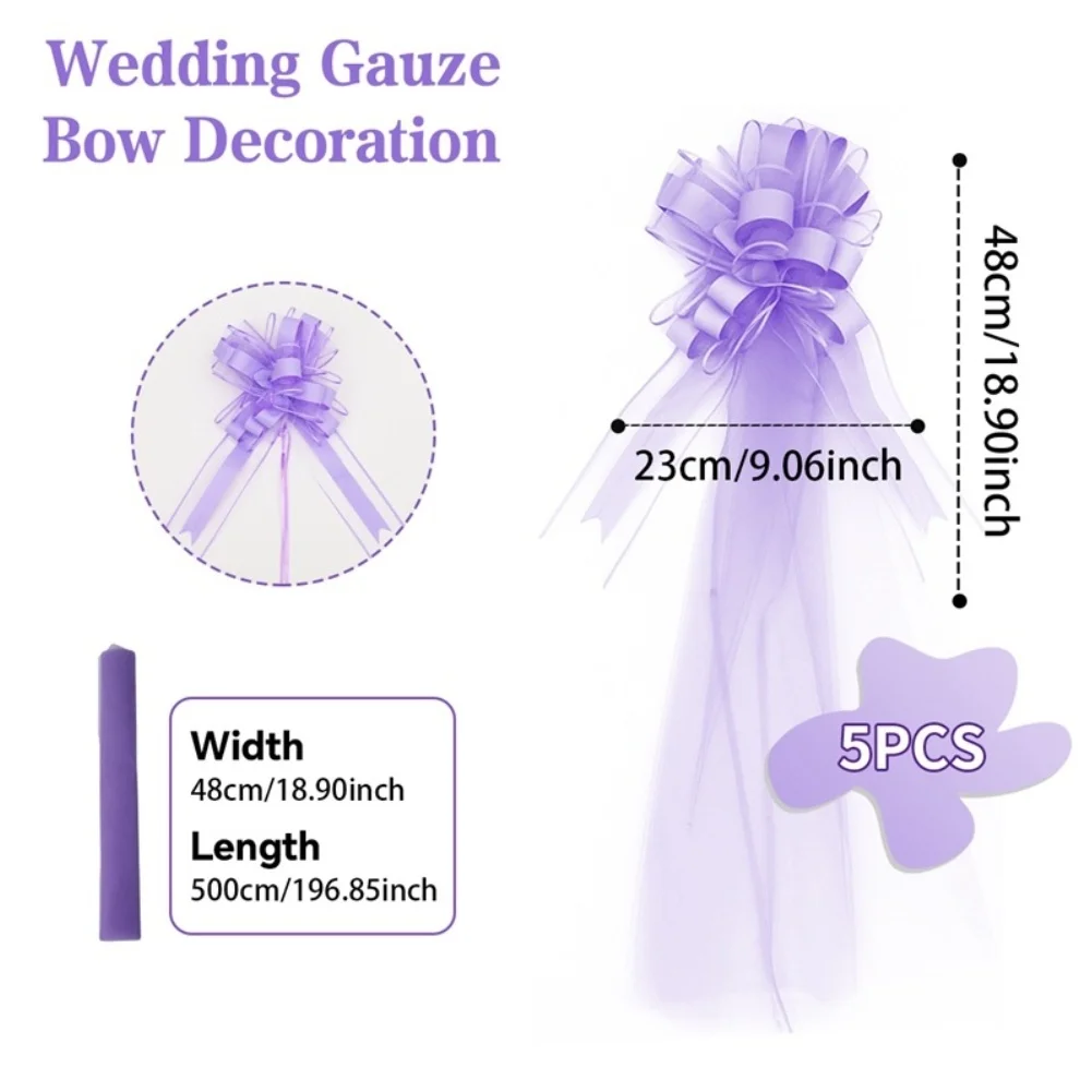 5pcs Colorful Polyester Gauze Bow Set 23cm With 5m Ribbon Elegant Wedding Party Chair Table Decoration Easy Assembly Floral Deco