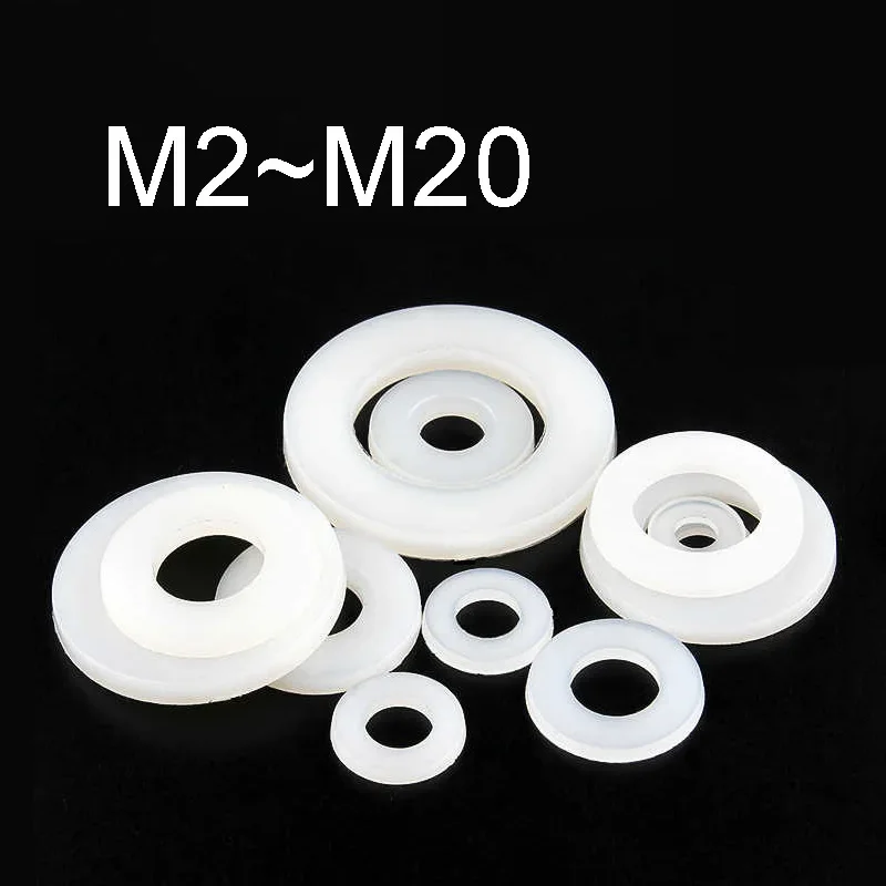 50~300PCS White Plastic Nylon Flat Washer M2 M2.5 M3 M4 M5 M6 M8 M10 M12 M14 M16 M18 M20/1mm~3mm Plastic Sealing Hard Washers