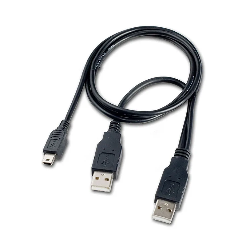 2 in 1 USB 2,0 Doppel EINE Art 2A Stecker auf Mini 5 Pin Männlichen Y Kabel Für 2.5 \