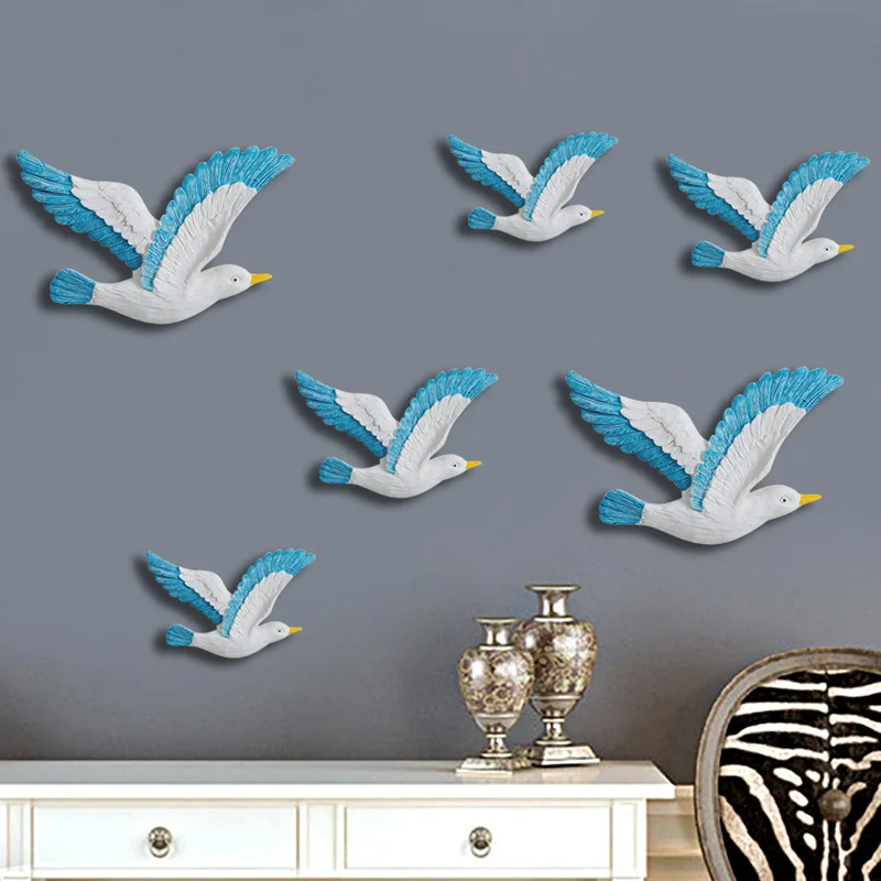 

3Pcs Mediterranean Style Resin Seagulls Wall Hanging Ornaments 3D Birds Decor Crafts Beach Ornament Home Background Wall Pendant