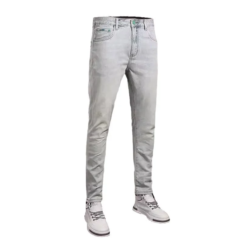 Fashion Designer Men Jeans Retro Light Blue Elastic Stretch Slim Fit Vintage Jeans Men Korean Style Casual Denim Pants Hombre