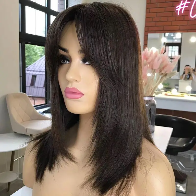 

Russian Virgin Human Hair Double Fine Mono Base Jewish Hair Lace Topper With Natural Bangs Size 6x6 Inch