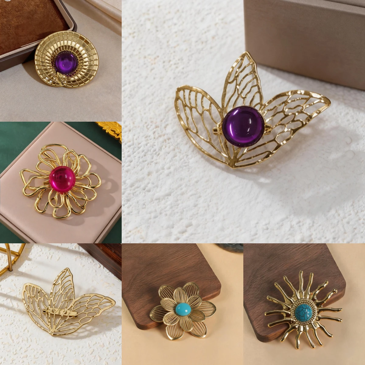 New gold flower brooch, high-end, light luxury, niche women's wholesale, high-end coat, suit, brooch accessories