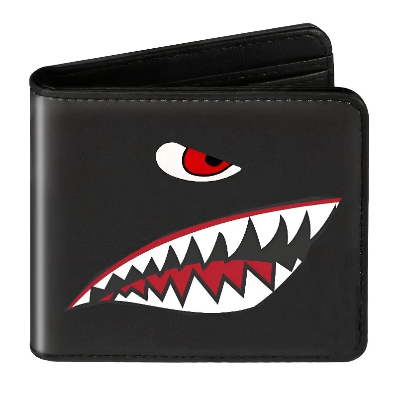 

Men's Black Faux Leather Wallet with Shark Mouth Design Slim Credit Card Holder Coin Purse Multi-Color Pen Storage Perfect Gift wallet men purses wallet baellery carteira masculina purses for women carteras para mujer