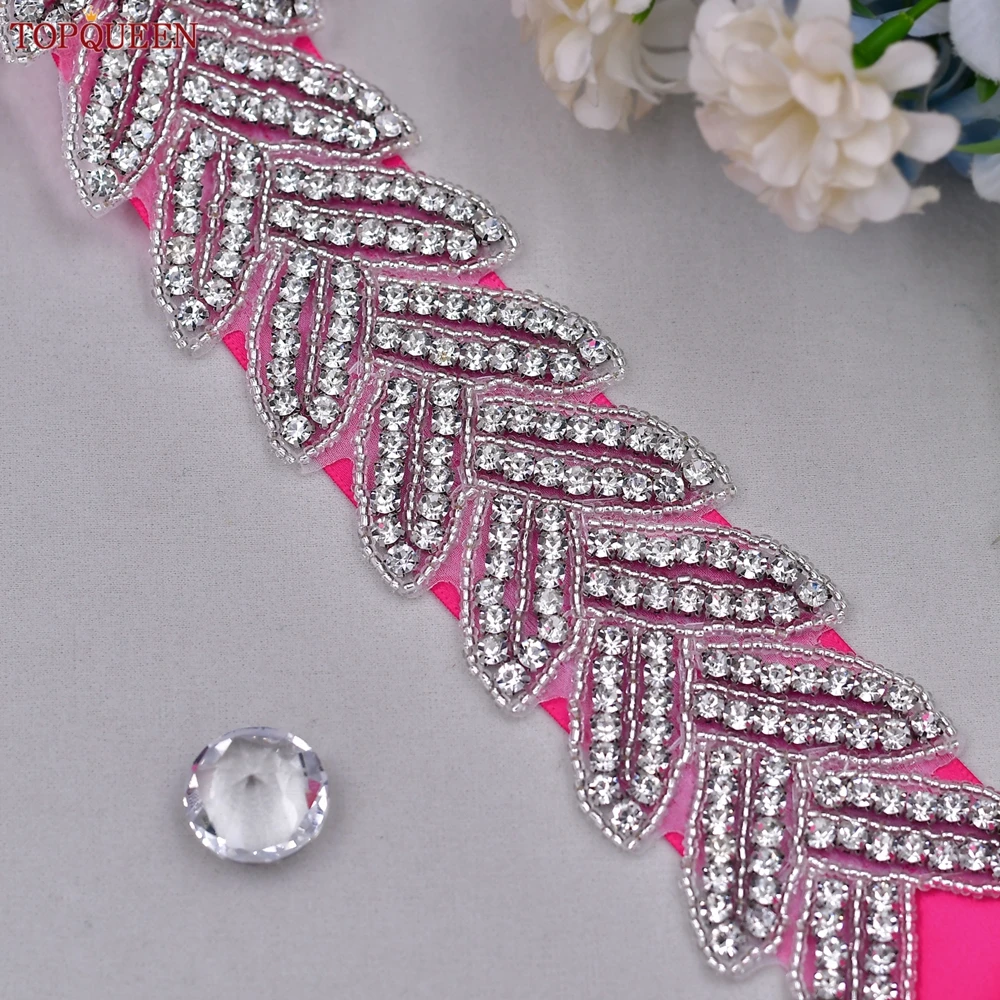 TOPQUEEN Rhinestone Leaf Shape Wedding Belt Stage Dress Belt Formal Costume Woman Belt Bridal Accessories Girlfriend Gift S238