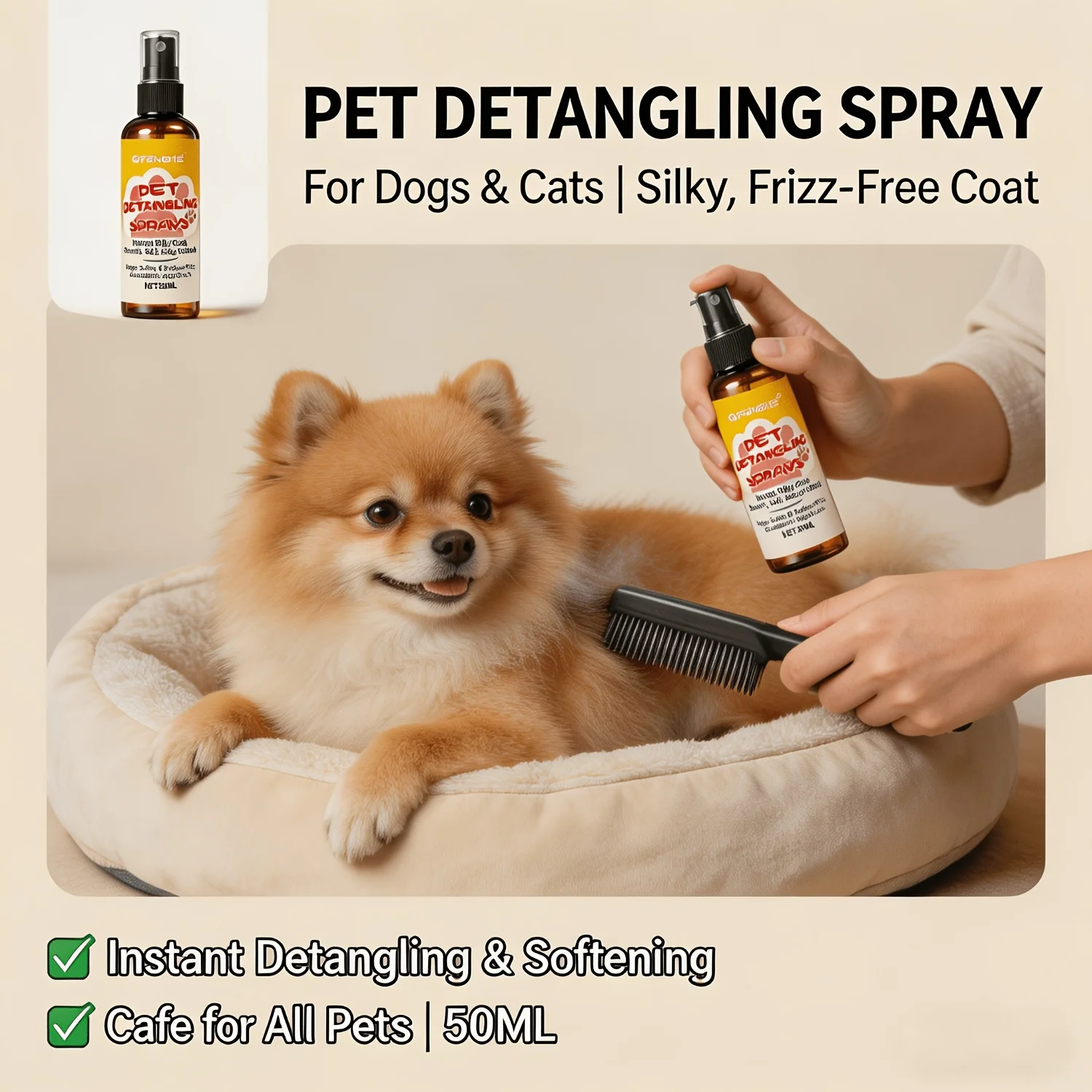 Pet Hair Care Spray And Detangling Conditioner, Instant Fur Smoothing, Deep Nourishing Knot Remover, Hydrating Moisturizing Form