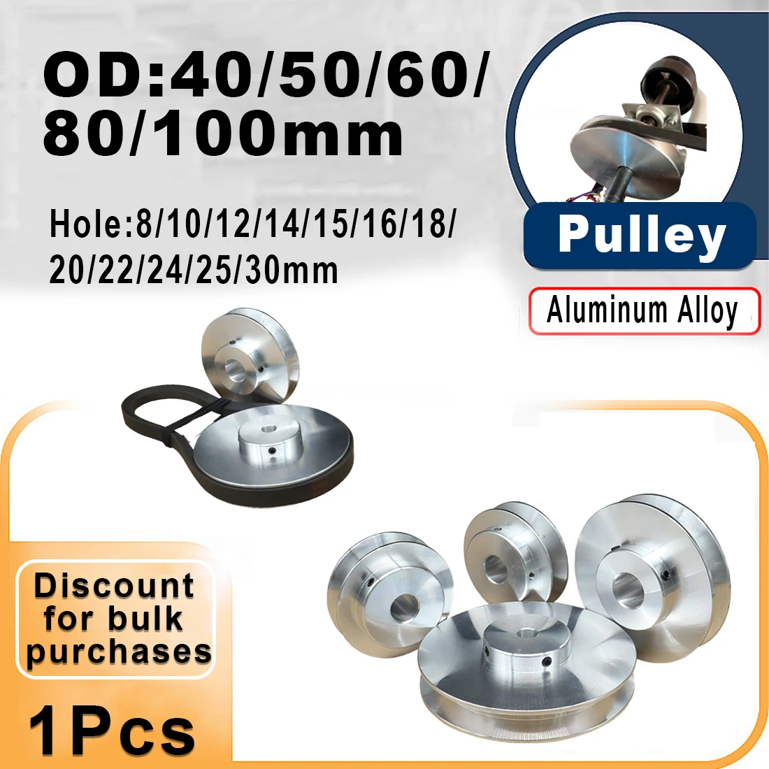 Motor Belt Drive Wheel 40mm 60mm 80mm 100mm V-belt Pulley, Single Groove, A- type V-belt Pulley ID:8mm~30mm