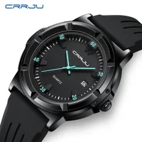 Reloj CRRJU con calendario de la mejor marca para hombre, reloj de cuarzo resistente al agua para negocios, correa de silicona, reloj Simple de moda para hombre