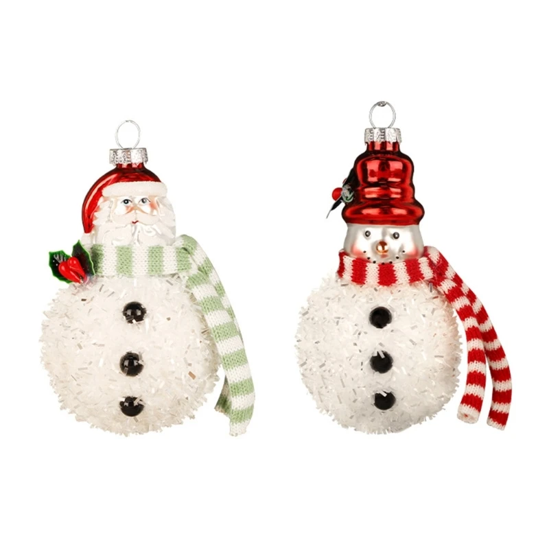 2Pcs Artisanal Glass Santa and Snowman Holiday Ornament Christmas Tree Baubles DropShip