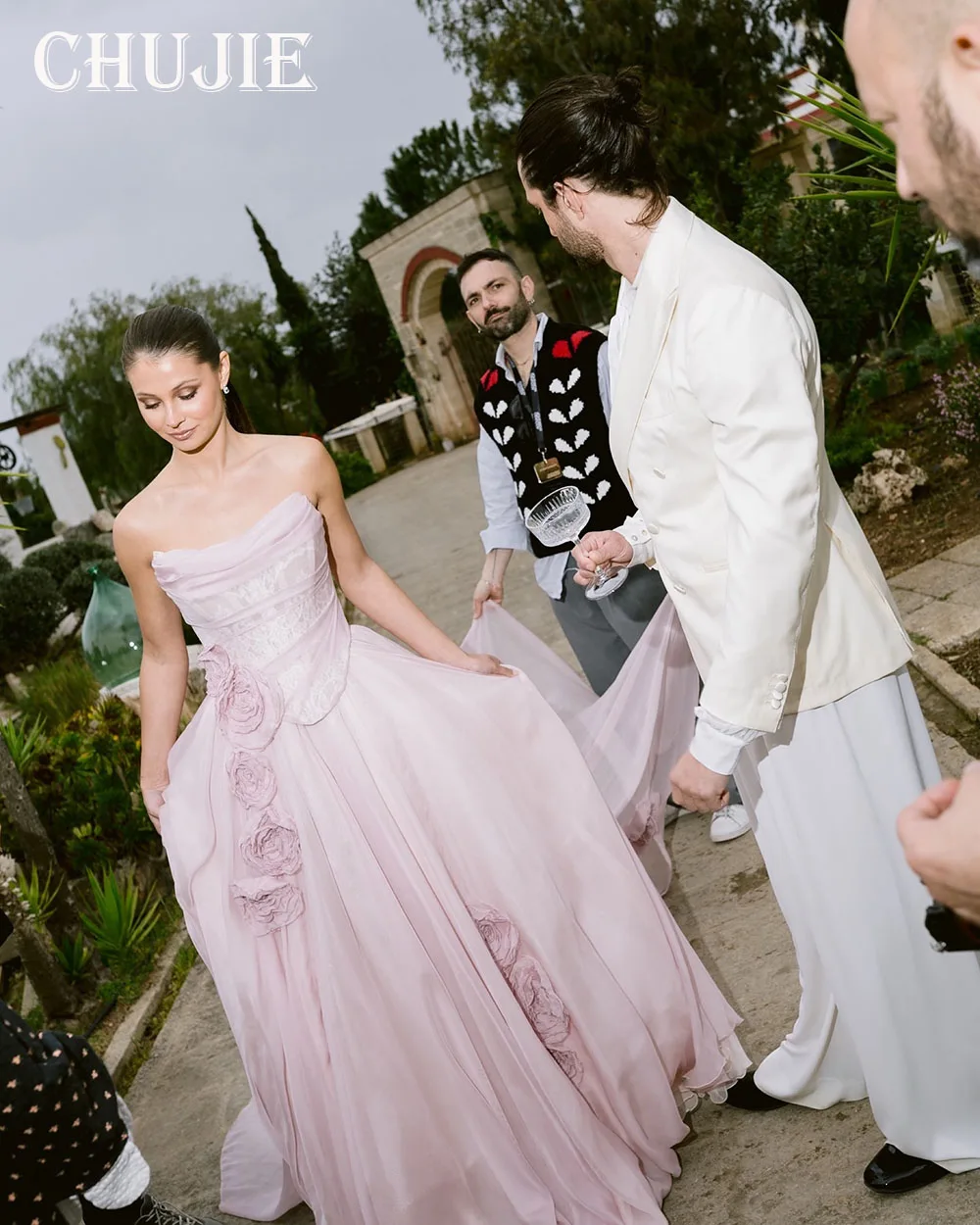 Suknie ślubne z koronką i kwiatami 3D, linia A, plisowane suknie ślubne, bez ramiączek, szyte na miarę suknie ślubne, Vestido de novia, suknia wieczorowa na studniówkę