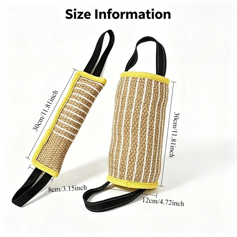 Dog Jute Tug Toy Set 2 Pcs Durable Bite Stick Chew Pillar Interactive Dog Training Toy for Teeth Grinding Pet Tug of War Play