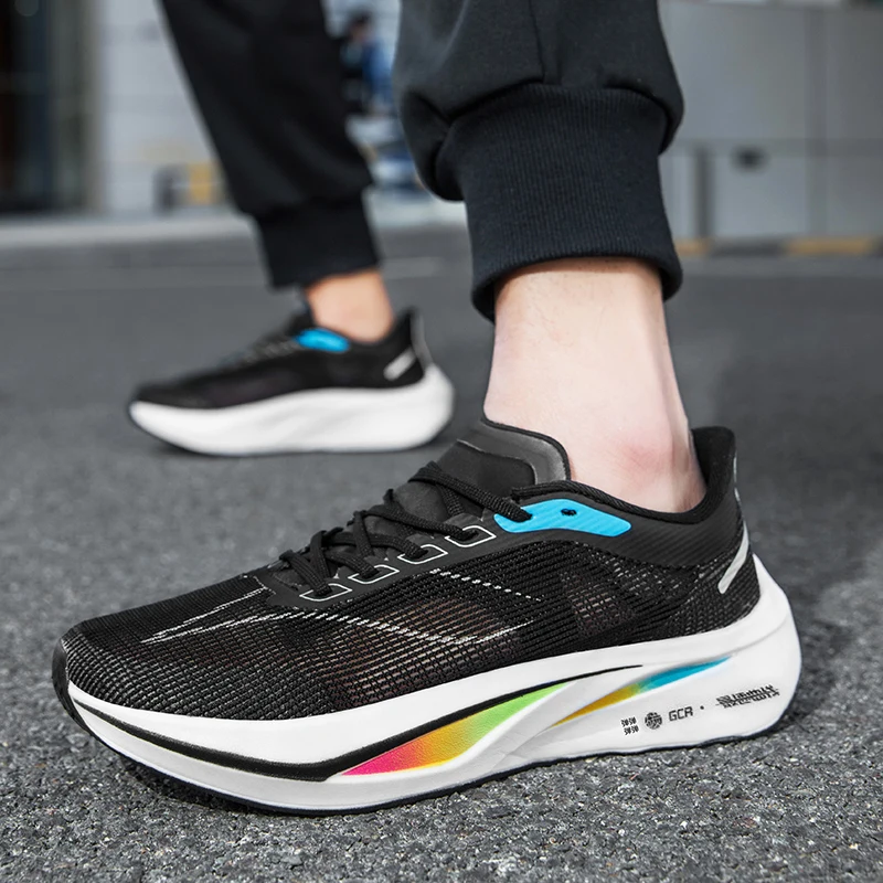 

Lightweight student carbon plate soft-soled running shoes Men 2024 new mesh breathable shock-absorbing non-slip sneakers